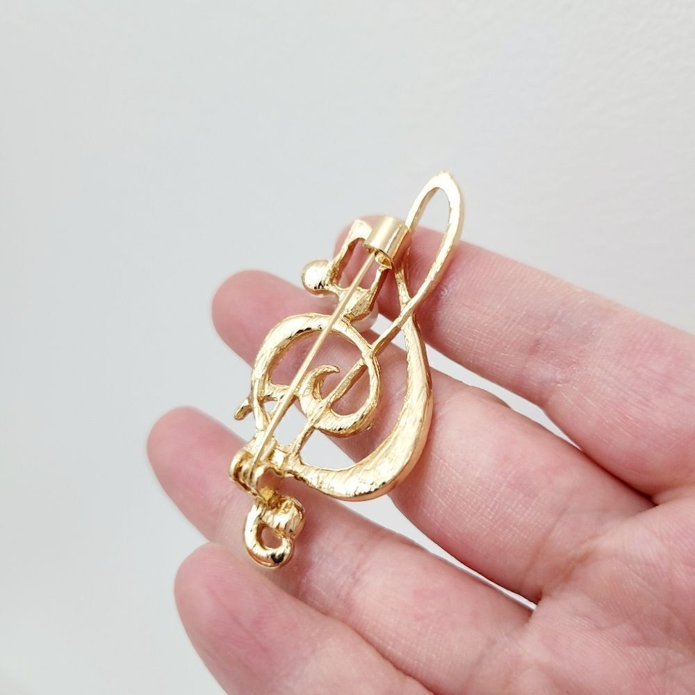 Brand New Gold Rhinestone Music Sign Pin Brooch - Picture 4 of 5
